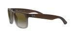 Ray-Ban Unisex RB4165 Justin Rectangular Sunglasses, Rubber Brown On Grey/Light Grey Gradient Green, 51 mm