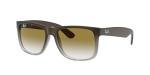 Ray-Ban Unisex RB4165 Justin Rectangular Sunglasses, Rubber Brown On Grey/Light Grey Gradient Green, 51 mm