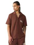 True Religion Men’s Knit Logo Camp Collar Shirt – Camp Collar, Button-Up, Embroidered Logo – Garden Brown, Small