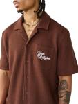 True Religion Men’s Knit Logo Camp Collar Shirt – Camp Collar, Button-Up, Embroidered Logo – Garden Brown, Small