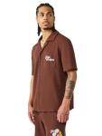 True Religion Men’s Knit Logo Camp Collar Shirt – Camp Collar, Button-Up, Embroidered Logo – Garden Brown, Small