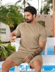 LecGee Men's 2 Piece Big and Tall Vacation Beach Outfits Letter Short Sleeves Top and Casual Shorts Sets(Khaki,XX-Large)