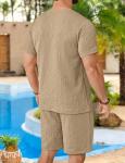 LecGee Men's 2 Piece Big and Tall Vacation Beach Outfits Letter Short Sleeves Top and Casual Shorts Sets(Khaki,XX-Large)