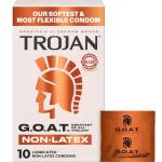 Trojan G.O.A.T. Latex-Free Lubricated Condoms for Men, Patent Pending Ultra Flex Non-Latex Material, Soft, Strong, Odorless & Colorless, 10 Count