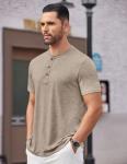 COOFANDY Men's Short Sleeve Henley Shirts Basic Tee Summer Solid Button T Shirts Lightweight Shirts Khaki
