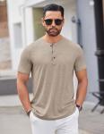 COOFANDY Men's Short Sleeve Henley Shirts Basic Tee Summer Solid Button T Shirts Lightweight Shirts Khaki
