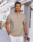COOFANDY Men's Short Sleeve Henley Shirts Basic Tee Summer Solid Button T Shirts Lightweight Shirts Khaki