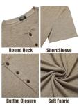 COOFANDY Men's Short Sleeve Henley Shirts Basic Tee Summer Solid Button T Shirts Lightweight Shirts Khaki