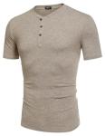 COOFANDY Men's Short Sleeve Henley Shirts Basic Tee Summer Solid Button T Shirts Lightweight Shirts Khaki