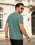 LINENNMAIN Men's Henley Shirt Casual Button Short Sleeve T-Shirt Summer Patchwork Color Block Tee Shirts Heather Dark Green