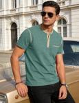 LINENNMAIN Men's Henley Shirt Casual Button Short Sleeve T-Shirt Summer Patchwork Color Block Tee Shirts Heather Dark Green