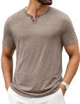 COOFANDY Men's Soft T Shirts Short Sleeve Burnout Notch Neck Tee Shirt Casual Stylish Summer Wear Khaki