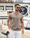 COOFANDY Men's Soft T Shirts Short Sleeve Burnout Notch Neck Tee Shirt Casual Stylish Summer Wear Khaki
