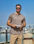 COOFANDY Men's Soft T Shirts Short Sleeve Burnout Notch Neck Tee Shirt Casual Stylish Summer Wear Khaki