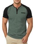 whox Mens Henley Shirts Short Sleeve Casual T-Shirts Cotton Basic Lightweight Summer Tops with Button Green Black
