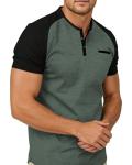 whox Mens Henley Shirts Short Sleeve Casual T-Shirts Cotton Basic Lightweight Summer Tops with Button Green Black