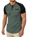 whox Mens Henley Shirts Short Sleeve Casual T-Shirts Cotton Basic Lightweight Summer Tops with Button Green Black