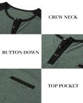 whox Mens Henley Shirts Short Sleeve Casual T-Shirts Cotton Basic Lightweight Summer Tops with Button Green Black