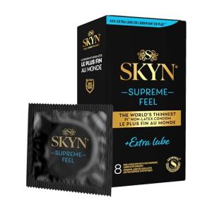 SKYN Supreme Feel Extra Lube Non-Latex Condoms, 8 Count, Ultra-Thin & with 40% Extra Lubrication for a Natural, Smooth Fit