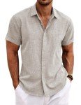 COOFANDY Men's Short Sleeve Linen Button-Up Shirt