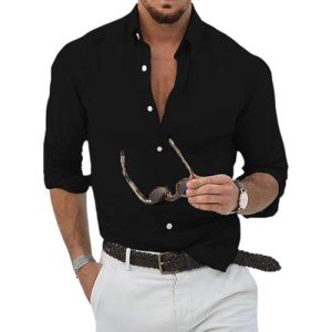 Men's Slim Fit Casual Long Sleeve Button-Up Shirt
