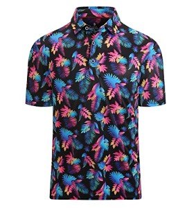 Alex Vando Men's Quick-Dry Golf Polo - Black Leaf