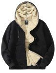 Men's Fleece Hoodie Jacket - Sherpa Lined Black