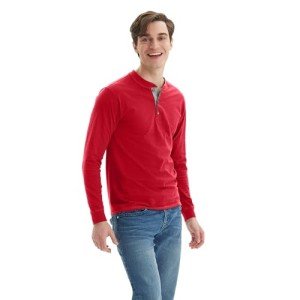 Hanes Men's Long Sleeve Beefy Henley - Burnt Brick