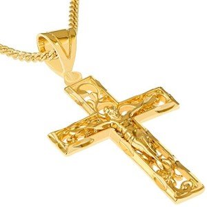 Men's 24k Gold Plated Filigree Cross Necklace