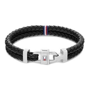 Tommy Hilfiger Men's Black Leather Carabiner Bracelet