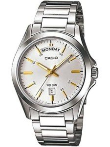 Casio Silver Strap Analog Watch with White Dial