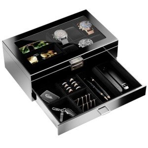 Men's Wooden Jewelry Box with Glass Top Organizer