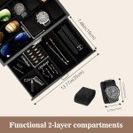 Men's Wooden Jewelry Box with Glass Top Organizer