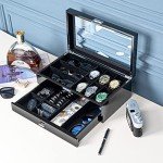 Men's Wooden Jewelry Box with Glass Top Organizer