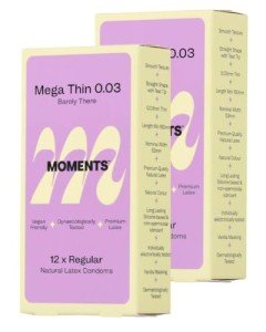 Moments Mega Thin Extra Lubricated Condoms - 24 Pack