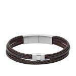 Fossil Men's Silver Leather Bracelet - One Size