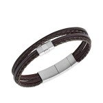 Fossil Men's Silver Leather Bracelet - One Size