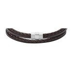 Fossil Men's Silver Leather Bracelet - One Size