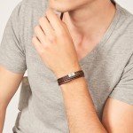 Fossil Men's Silver Leather Bracelet - One Size