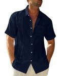 LVCBL Men's Short Sleeve Linen Button Up Shirt