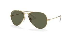 Ray-Ban Aviator Polarised Sunglasses, Gold & Green
