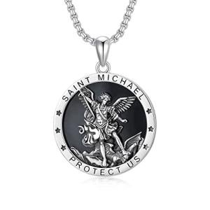 Seiyang Black Onyx St Michael Men's Necklace