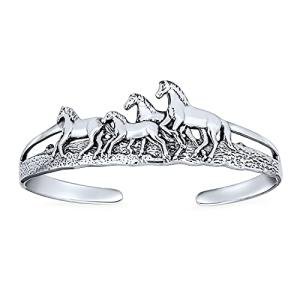Western Horses Equestrian Cuff Bracelet in Silver