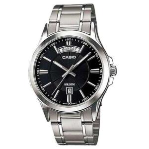 Casio Men's Silver Strap Analog Watch, Black Dial