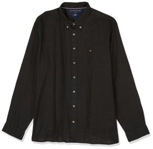 Tommy Hilfiger Men's Premium Black Linen Shirt, LG