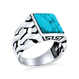 Cuban Curb Link Chain Signet Ring in Turquoise