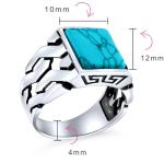 Cuban Curb Link Chain Signet Ring in Turquoise