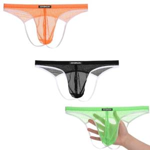 JINSHI Men's 3-Pack Stripe Mesh Thong Set