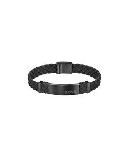 Hugo Boss Men's Black Leather and Steel Bracelet