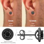 Black Moissanite Halo Stud Earrings for Men